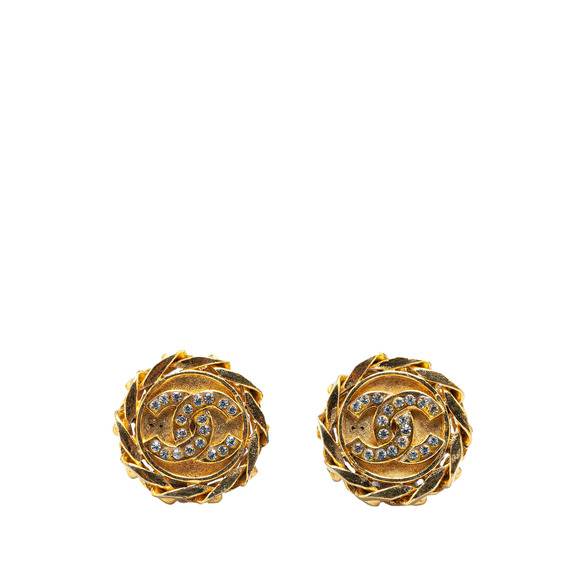 Pre-Loved Chanel Gold Plated CC Crystal Clip On Earrings - Picture 1 of 4